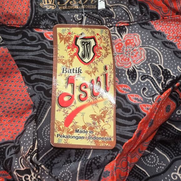 Batik Multi Color Abstract Pattern Pull Over Tunic Long Sleeve Blouse Shirt - Picture 6 of 9